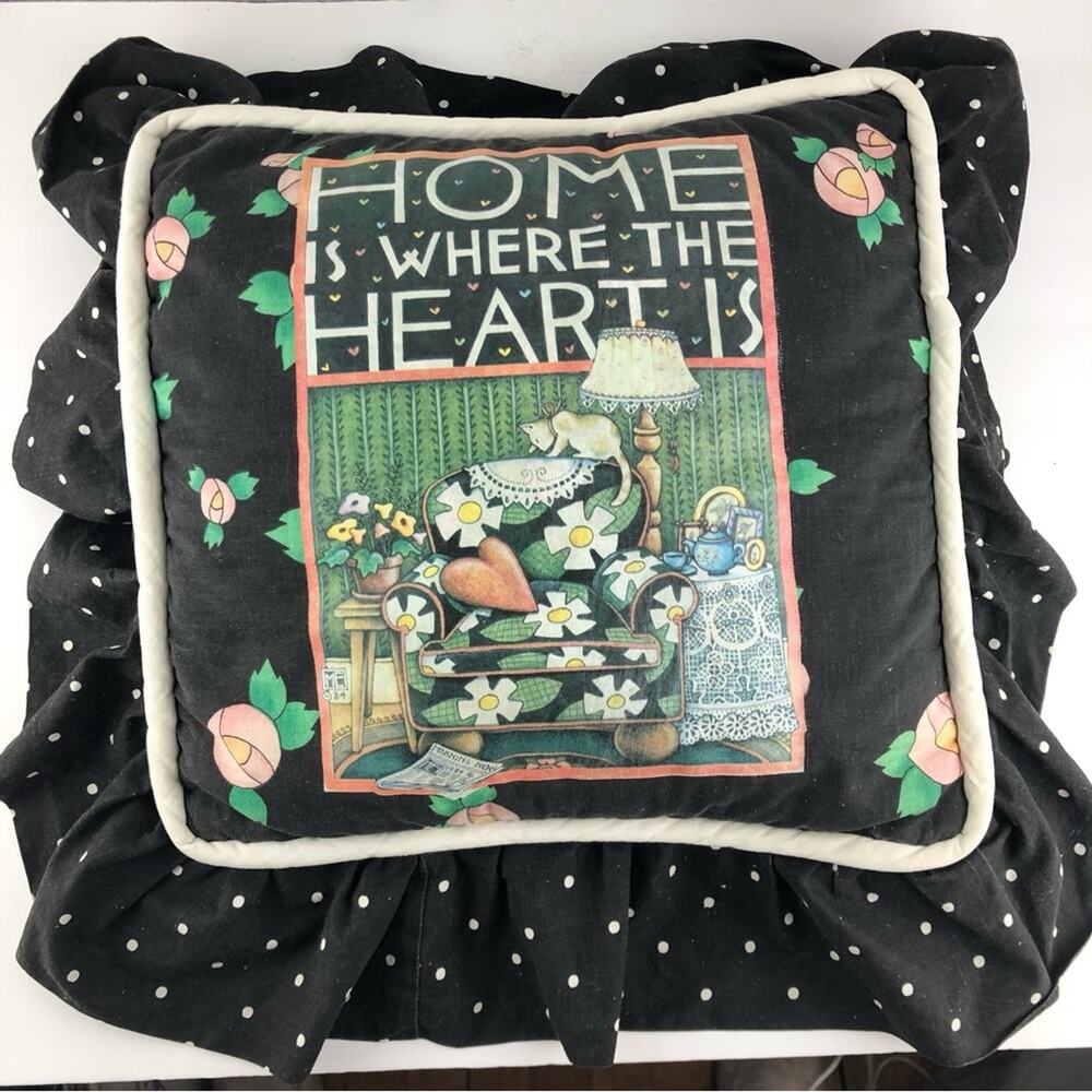 Vintage Mary Engelbreit Home Is Where The Heart Is Ruffle Pillow - Picture 2 of 5
